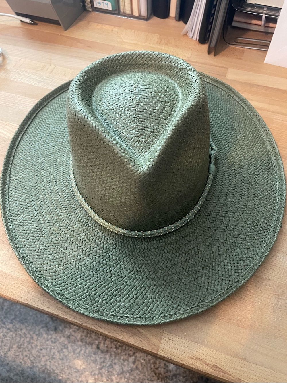 American Hat Makers Wide Brim Straw Fedora Hat in Olive Green